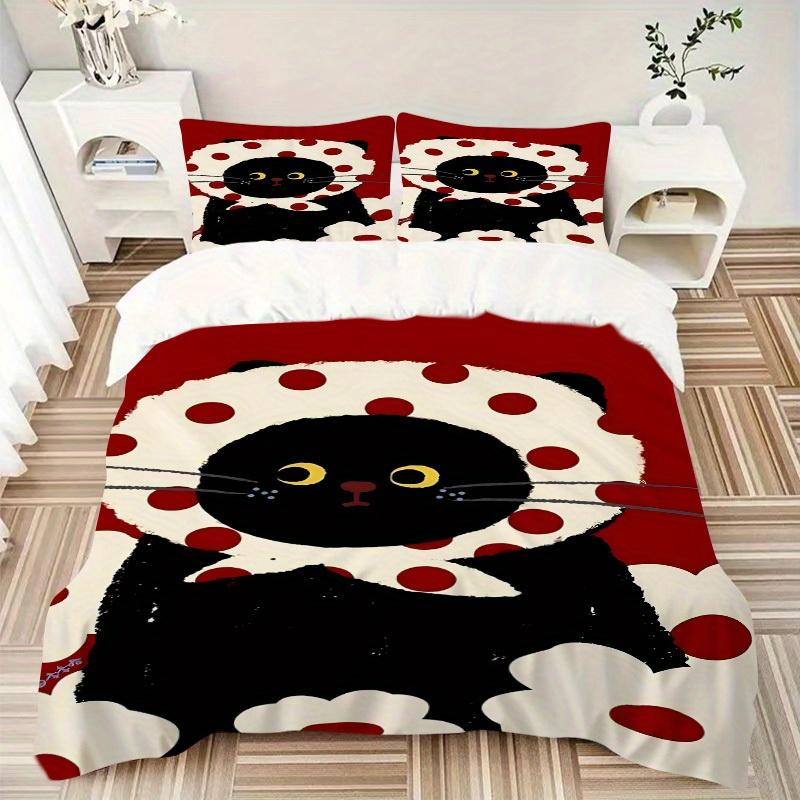 3pcs BlackCatPrint Bedding Set, Suitable for Bedroom Decoration, (Includes 1 Duvet Cover And 2 Pillowcases, Quilt Not Included) yy250822130