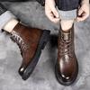 Men High Top Boots High Quality Casual Leather Booties Classic Side Zip Ankle Boots Plush Warm Winter Boots for Men Cotton Shoes