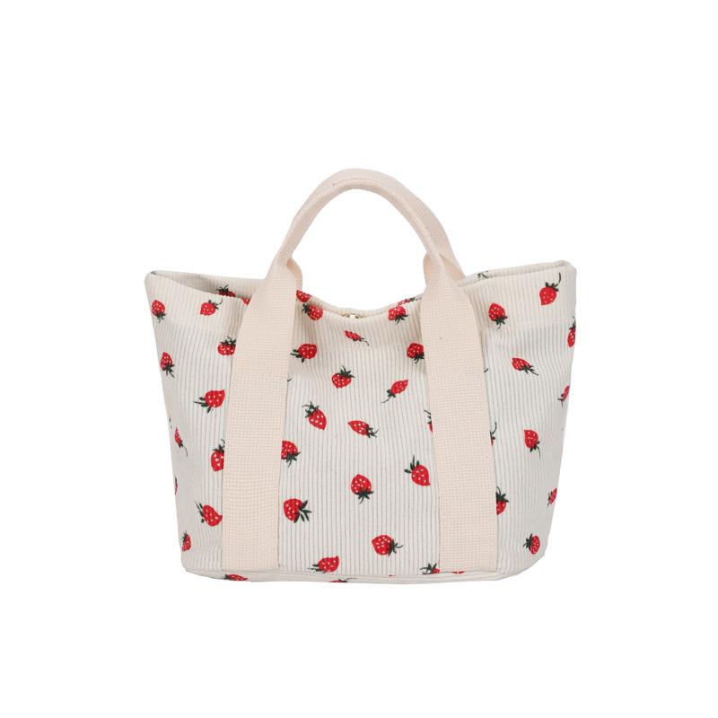 Corduroy Printed Tote Bag Versatile Ladies Strawberry Printed Handbag Large Capacity Handbag Bag
