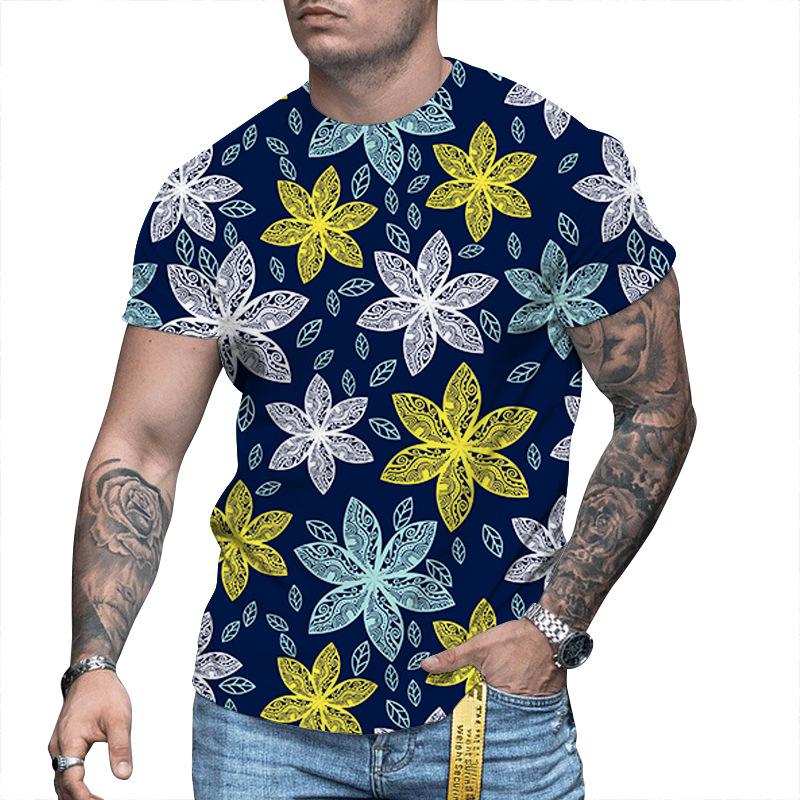 Summer Men Printed T-Shirt Round Collar Fashion Short Sleeve Shirt Tee Top