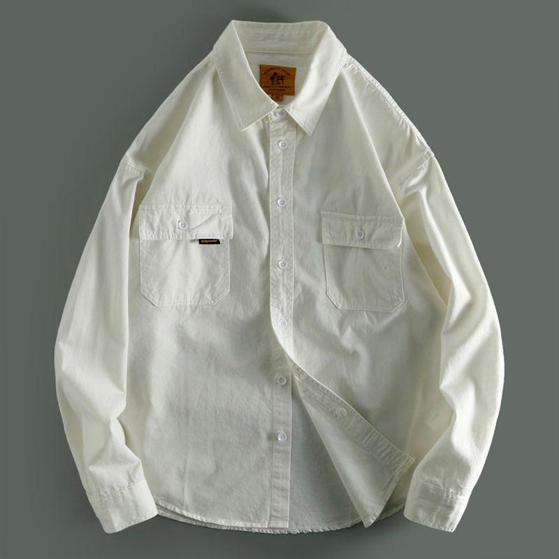 Export Export Tail Single Men's Cut Label Big Brand Leak-Picking Pure Color Multi-Pocket Workwear Shirt Long Sleeve Pure Cotton Shirt Autumn