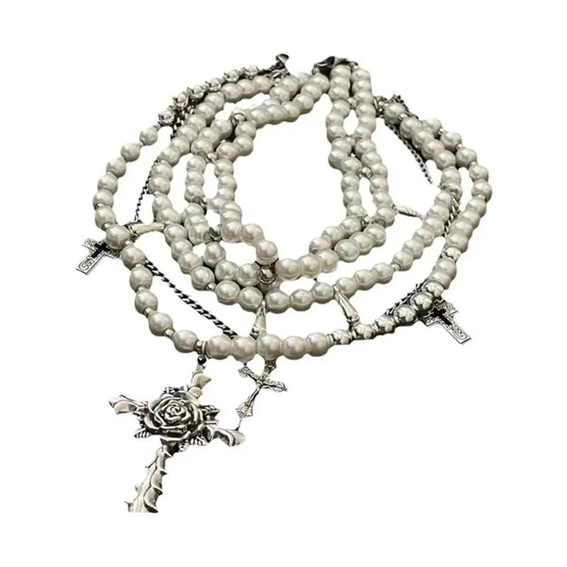 Y2k Zircon Cross Necklaces Multi Layer Choker Set For Women Korean Fashion Necklace Punk Goth Zircon Accessories