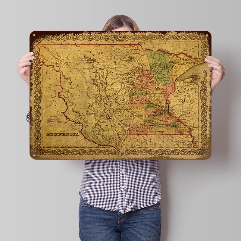 Vintage Map Minnesota Tin Poster Customized Wall Art Retro Vintage Metal Signs for Fans Room Bathroom Decor Wand Deko House