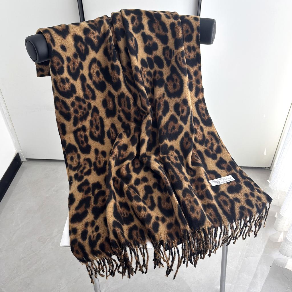 Winter Neck Warmer Scarf For Women Leopard Print Tassel Pashmina Shawl Hijab Faux Cashmere Warps Autumn Elegant Ladies Blanket