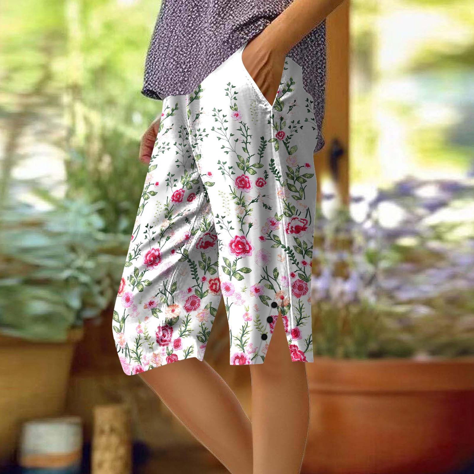 

Женские брюки с принтом, модные повседневные шорты с карманами и эластичной резинкой на талии L зелёный