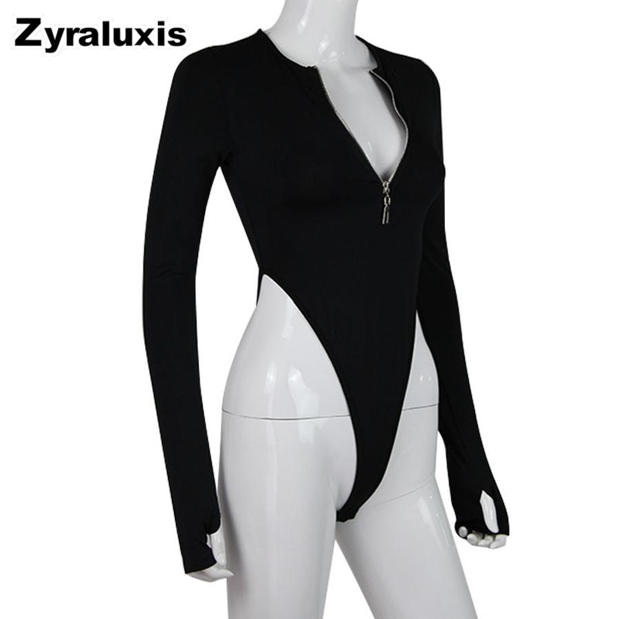 Women's Long Sleeve Bodycon Jumpsuit with Zipper, Sexy Top for Women