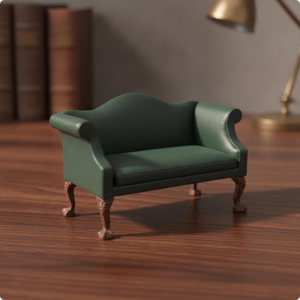Classic Dollhouse Couch | Leather Upholstered, Loveseat, Carved Wood,