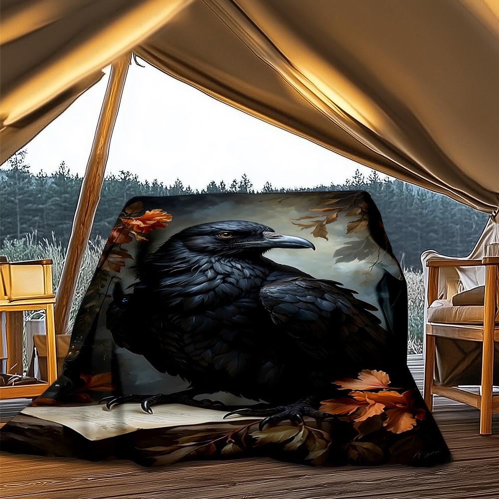 1pc Raven Art Print Throw Blanket Polyester Fiber, Lightweight Flannel, Soft & Warm, All Season Use for Outdoor, Camping Digital Print