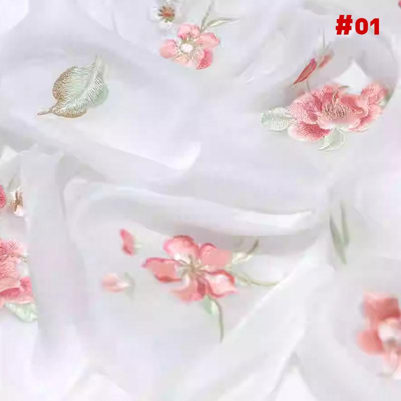 1M Chinese Ancient Style Embroidered Willow Leaf Fabric For Diy Sewing Hanfu Guofeng Dress Peony Embroidery Designer Fabric