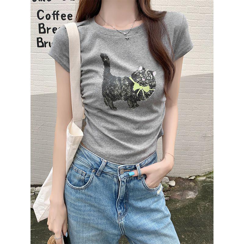 

Women s Spicy Shoulder-Sleeve Ruched T-shirt – Slim Fit, Unique Design Small білий