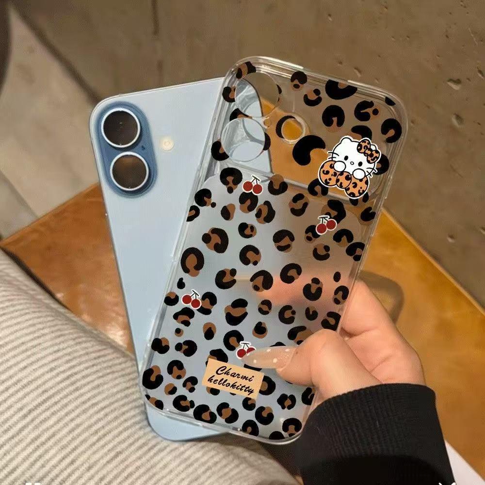 Leopard Print Cat Apple Phone Case for 17 to 13 Models - Trendy & Transparent Apple 15