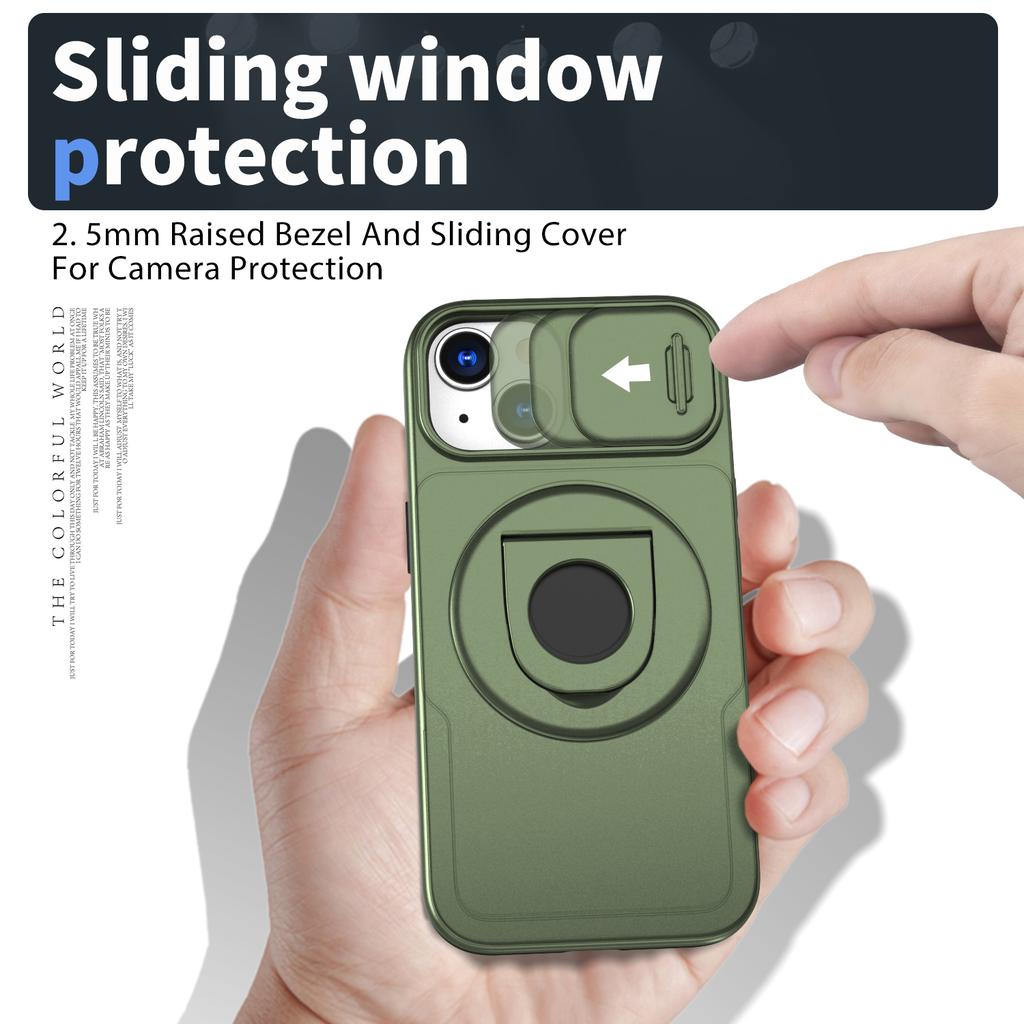 For iPhone 13/14 Phone Case Kickstand Magnetic Back Shell with Slide Camera Cover