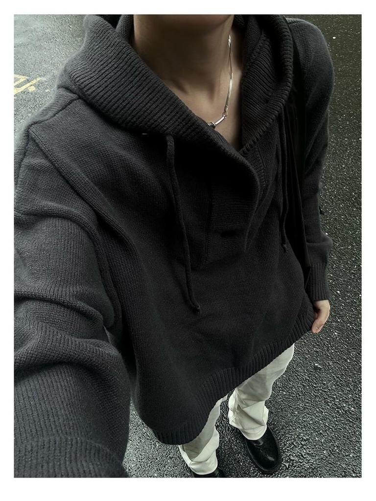 Men's 2024 Autumn/Winter Loose Trend Pique Knit Hoodie Sweater