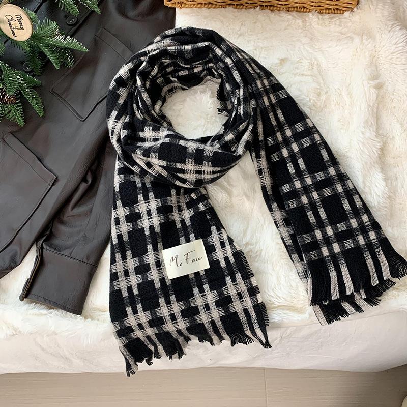 

Вязаная шаль-шарф, высококачественный осенне-зимний новый универсальный модный утолщенный теплый клетчатый шарф