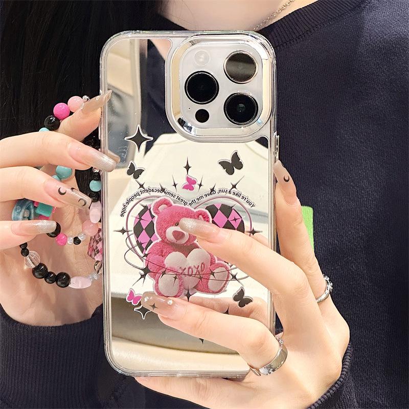 Zhitai Three-in-One Mirror Silicone Case for iPhone 12/13/14/15Pro with Phone Chain