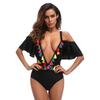 Enchanting Black Sexy Deep V One Piece Swimsuit Bikini Retro Bodysuit For Women