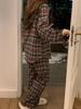 Japanese & Korean Style Couple's Plaid Lace Long-Sleeve Pajama Set