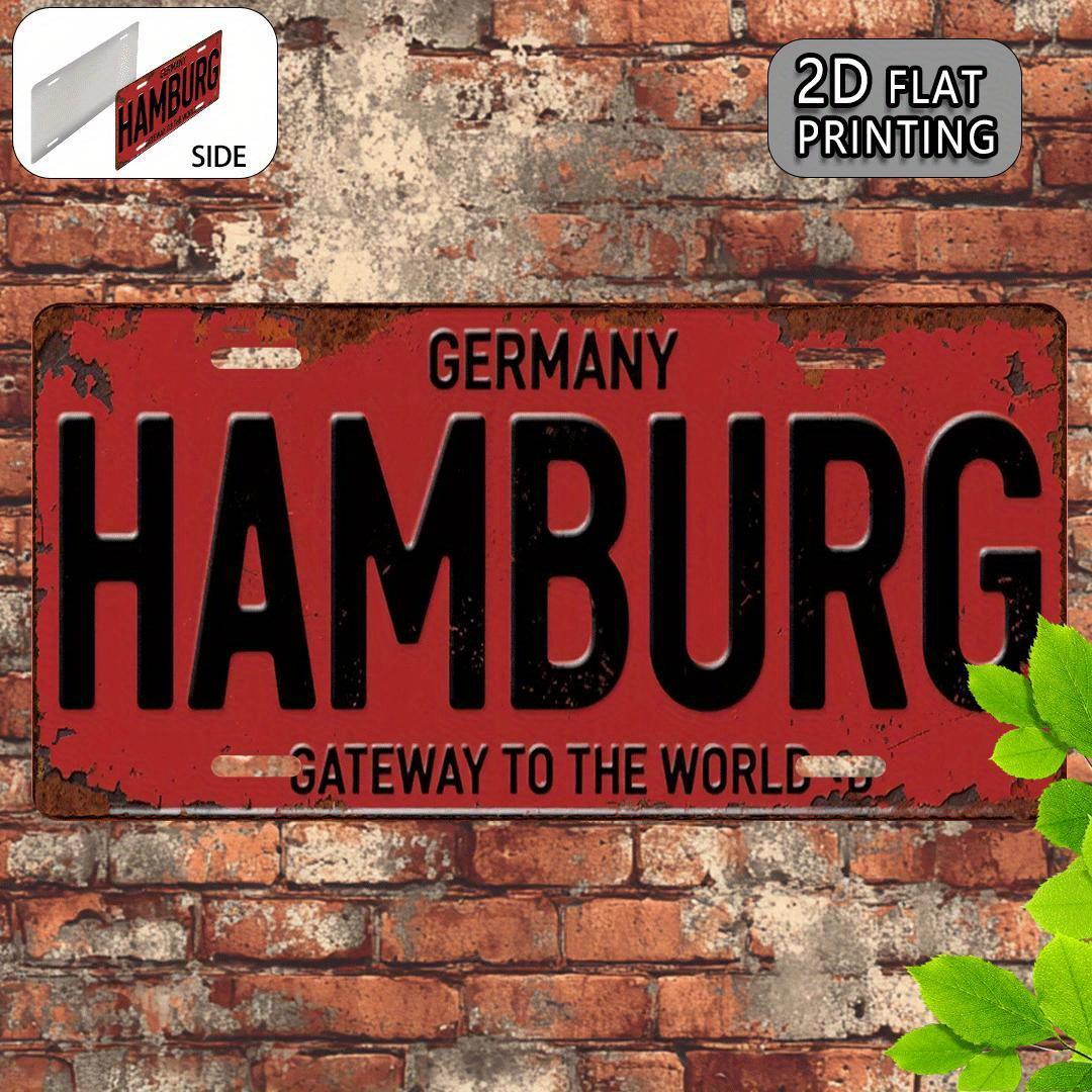 Hamburg Germany Gateway To the World Vintage License Plate Style Aluminum Metal Sign Retro German Travel Souvenir Wall Art Dec 20X30CM