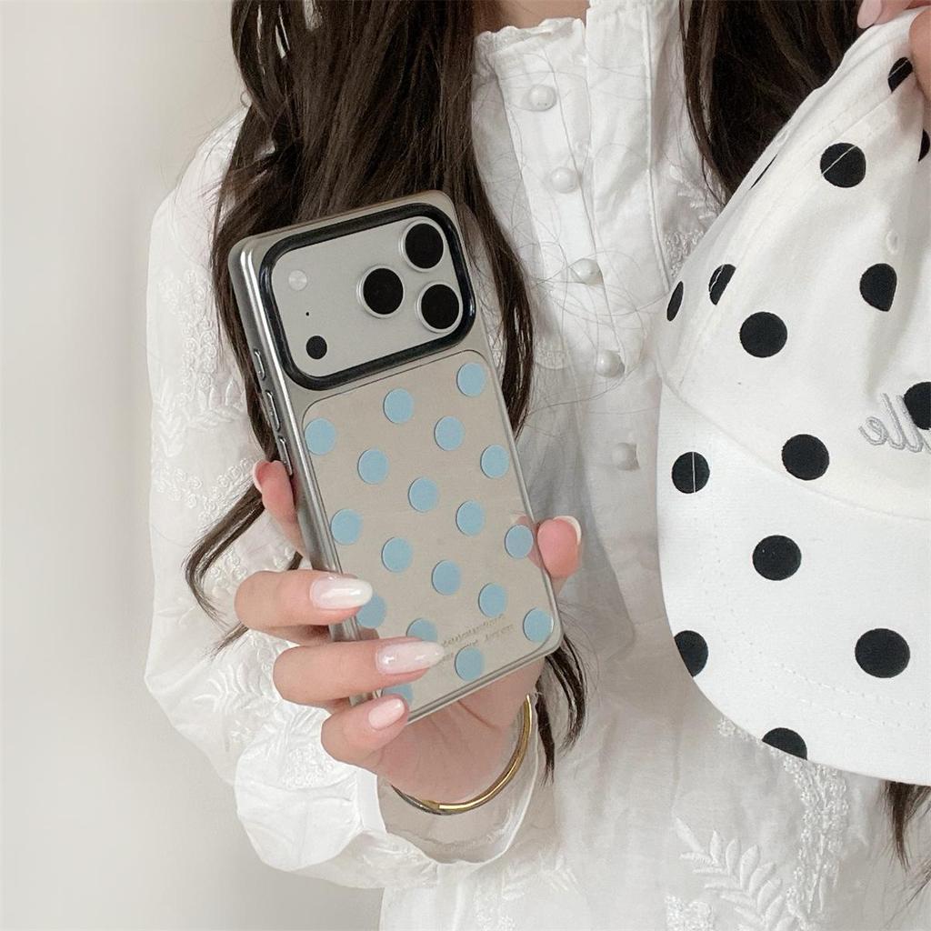 Polka Dot Anti-Drop Case for iPhone 15/16/17 Pro Max with Mirror Surface