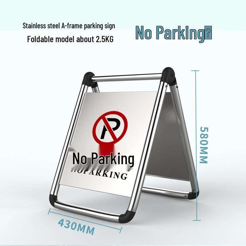 Stainless Steel No Parking, Caution Slippery, A-Frame Folding Sign