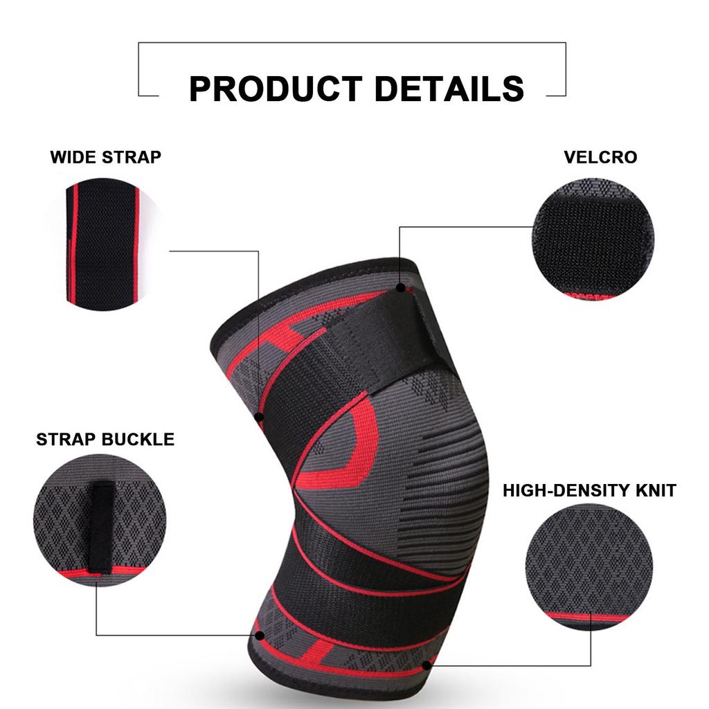 Sports Knee Support Brace, Adjustable Compression Knee Sleeve with Removable Strap, Breathable Knee Protector for Fitness Workout Outdoor Sports