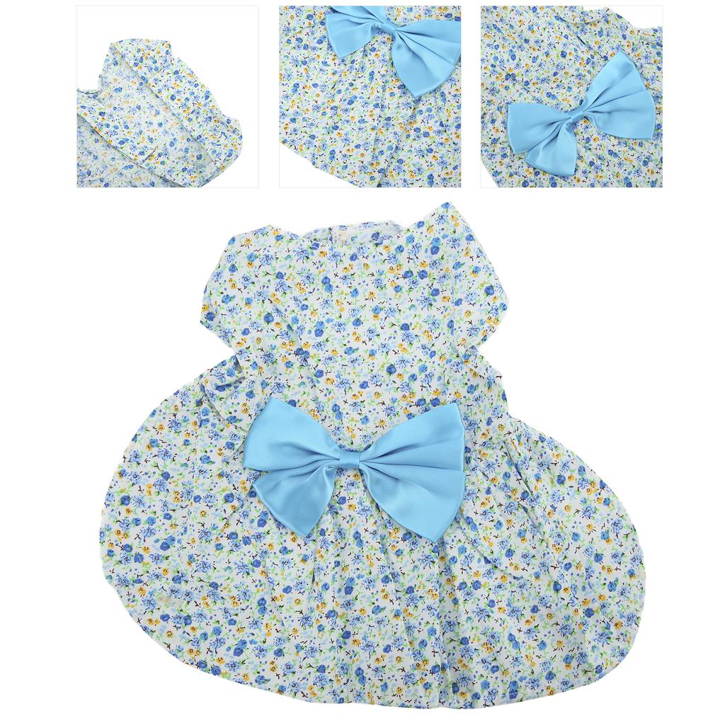 Small Pet Dress Cute Breathable Soft Flower Pattern Pet Princess Skirt with Bowknot for Puppy Bunny