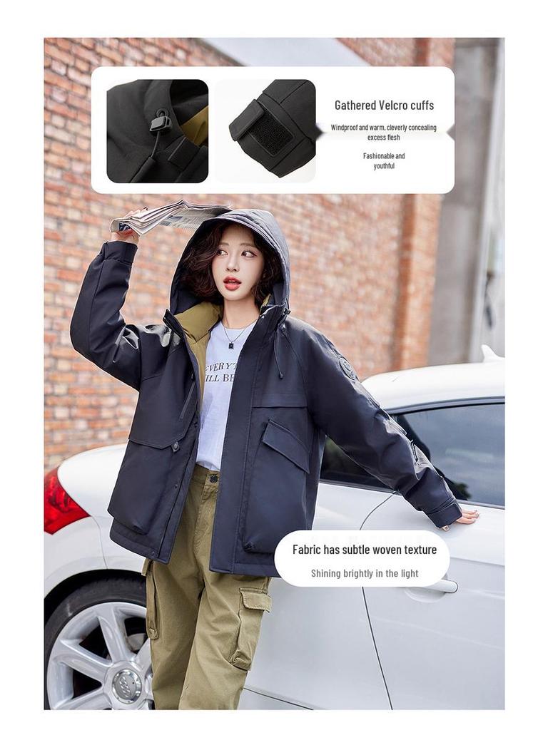 Women's Hooded White Duck Down Winter Puffer Jacket - Short, Warm, Comfortable, Thickened for Outdoor Use