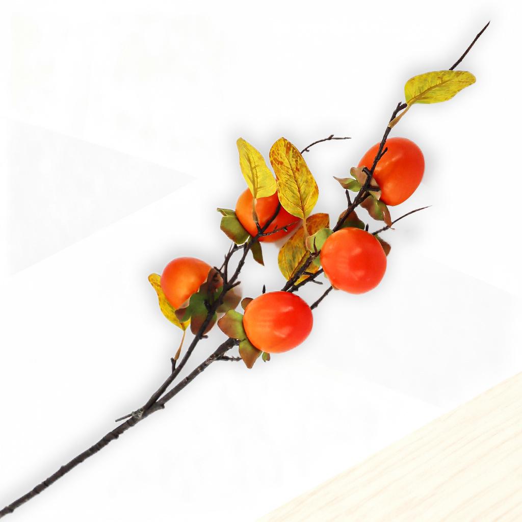 Artificial Persimmon Branches with Red Fruits & Autumn Leaves, Fake Fruit Stems for Home Vase & Fall Decor хурма