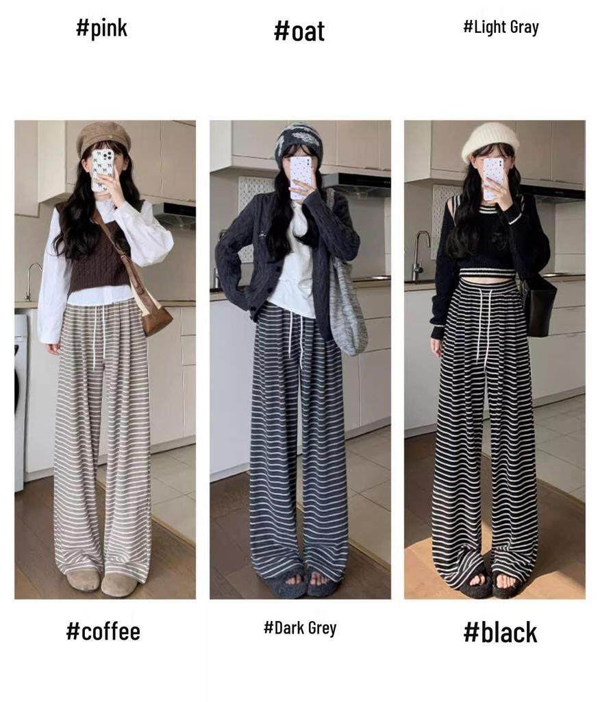 Women's High Waist Wide Leg Stripe Pants - Relaxed Drape Yamamoto Design for Spring/Autumn