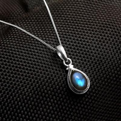 Labradorite Pendant With Chain 925 Sterling Silver Women Handmade Jewelry