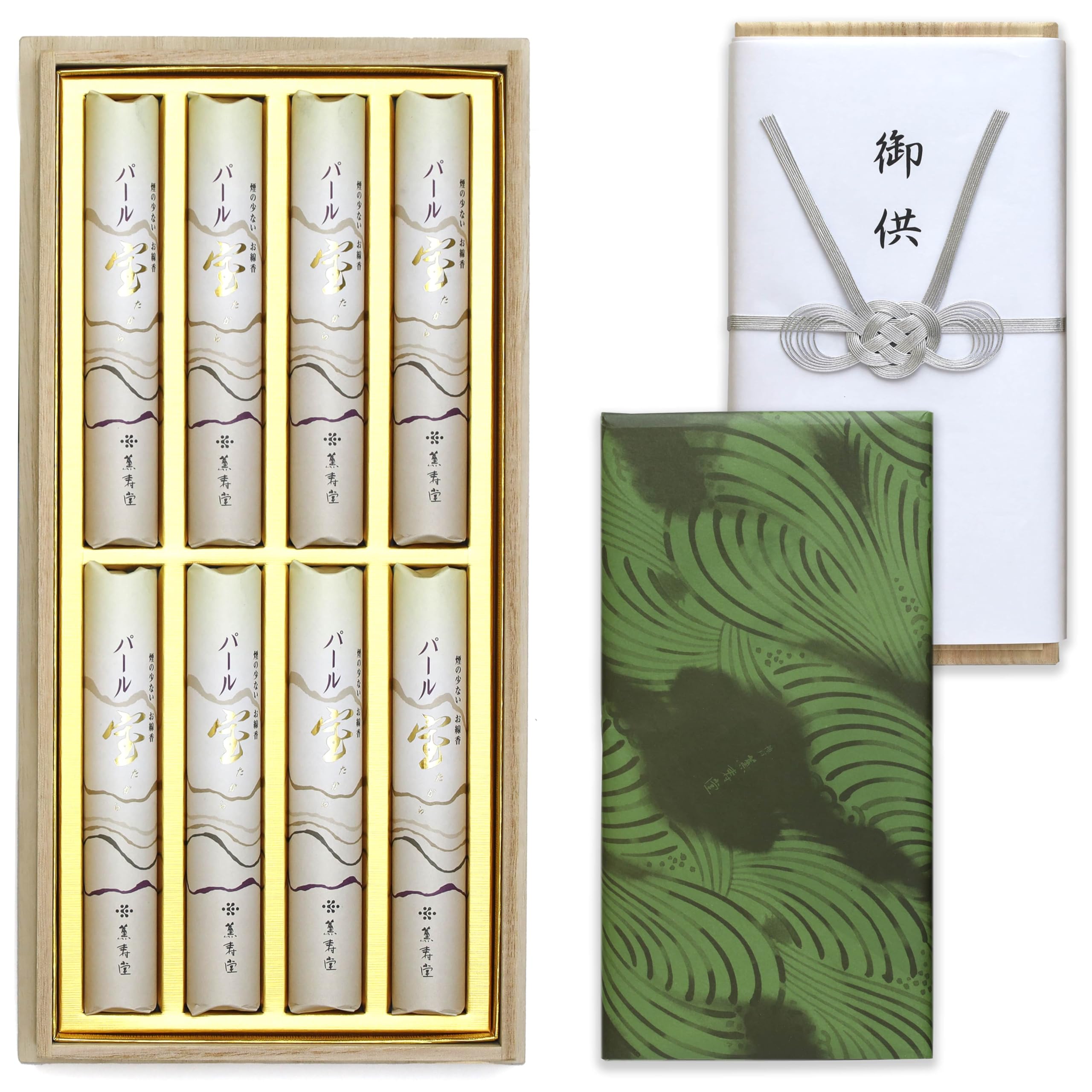 

Sympathy Incense Gift Set in Paulownia Wood Box [Takara Pearl Sandalwood with Inner Wrapping] Made in Japan, Low Smoke, Perfect for Buddhist Altars,