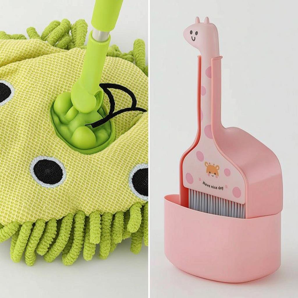 Sweeping Mop Play Toy Preschool Pretend Broom Dustpan Set Lightweight Mini Hand Combo Parent-Child
