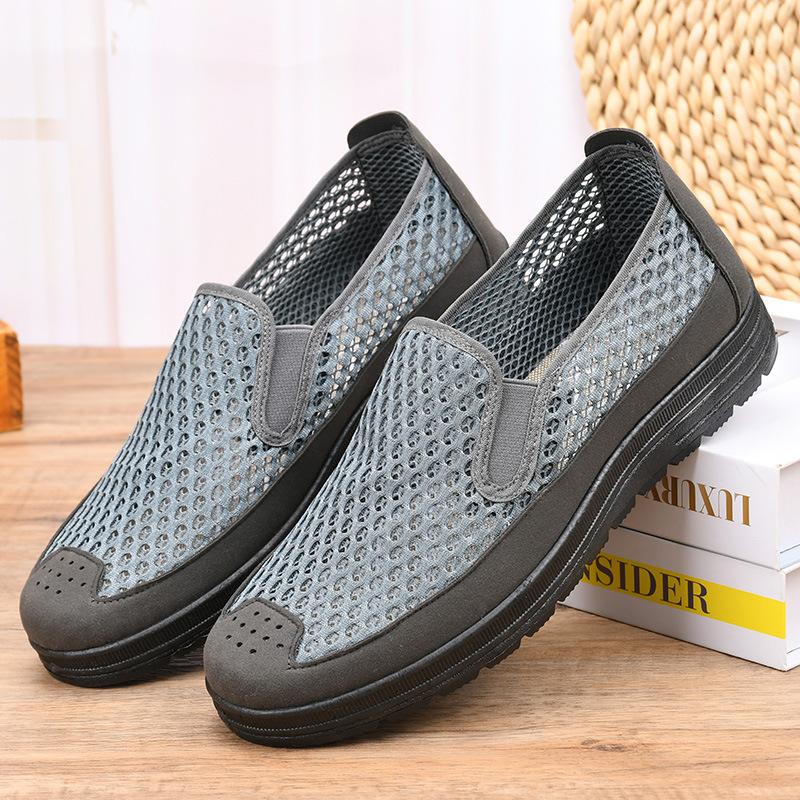 Summer Mesh Shoes Men's Old Beijing Mesh Shoes Breathable Father Shoes Middle-aged and Elderly Hollow Casual Shoes Mesh Soft Sole Work Shoes