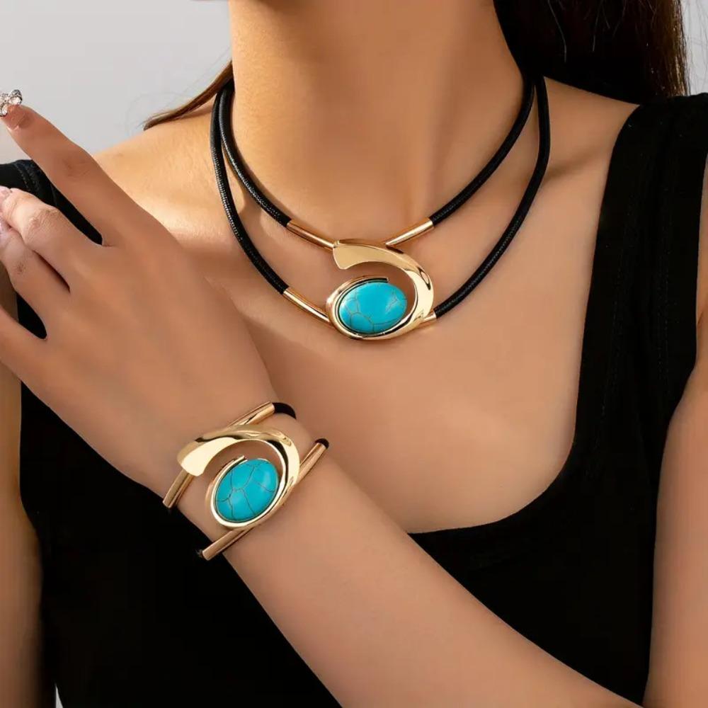 Exaggerated Spiral Snail Ear Studs Necklace Bracelet Ring Bohemian Jewelry Set 40cm