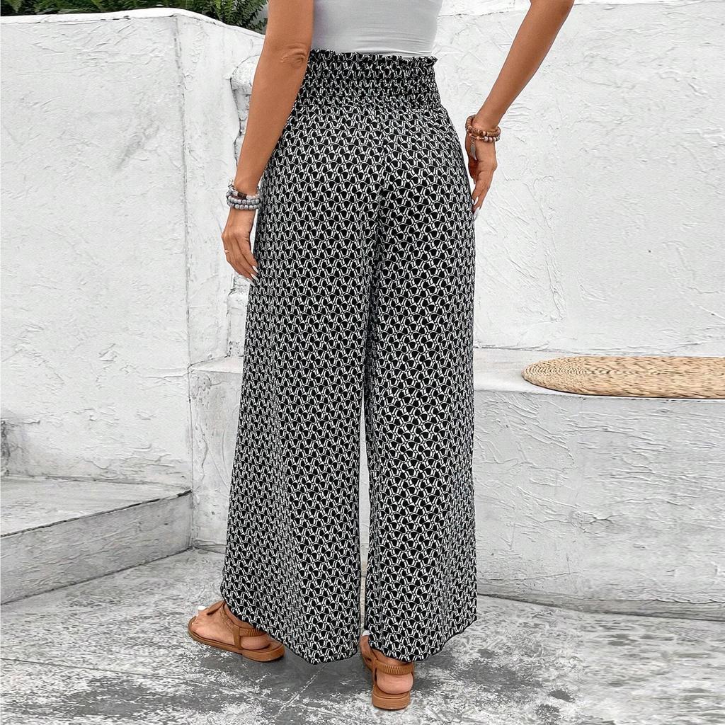 Women's Palazzo Pants Floral Wide Leg Trousers Summer Beach High Pants