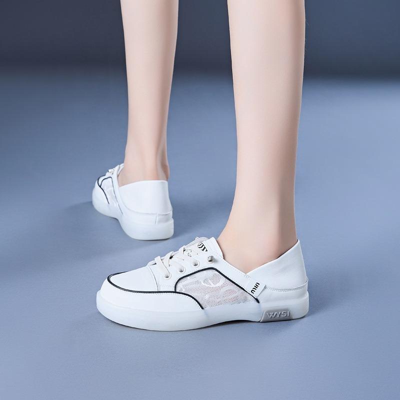 Genuine Leather White Shoes Casual Flat Heeled Single Shoes