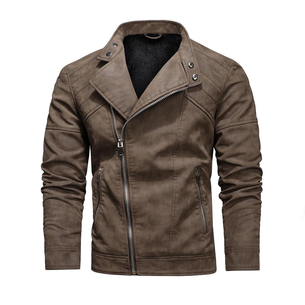 New Men's Asymmetrical Zipper Leather Motorcycle Jacket - European & American Style