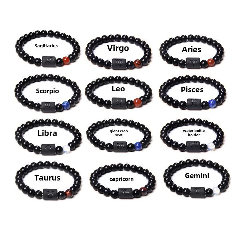 Zodiac Obsidian Bracelets: Elastic Beaded Design for Men and Women, Softly Wraps Around Fingers.