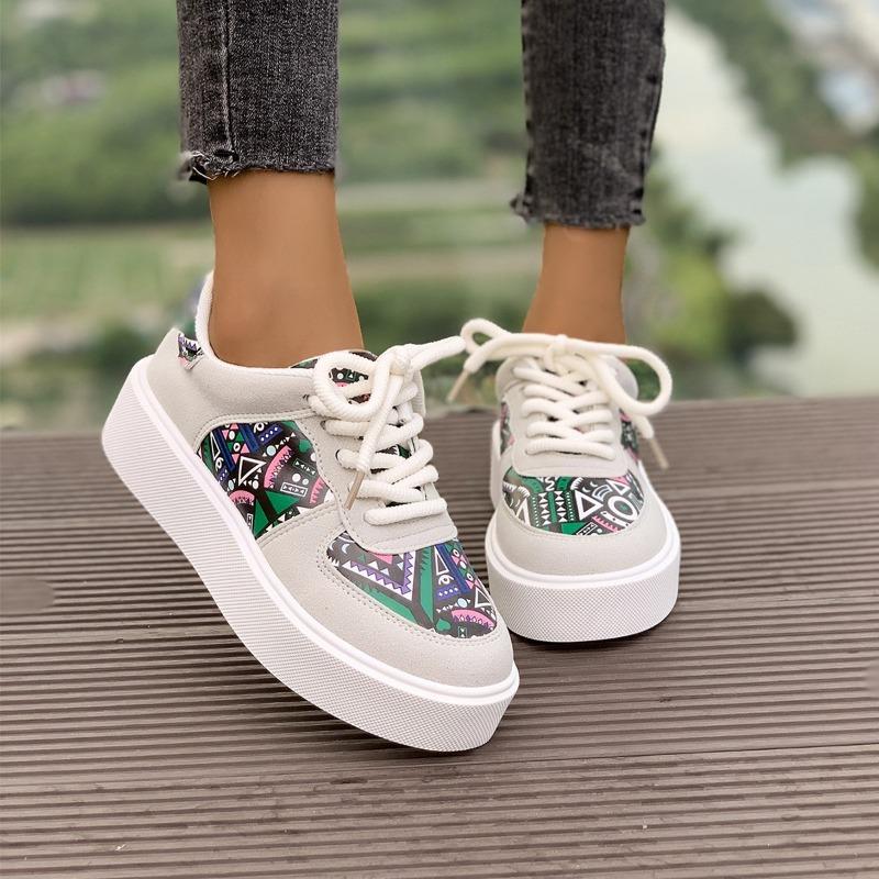Fashion 2024 Women's Shoes New Lace Up Women's Vulcanize Shoes Spring Autumn Round Toe Mixed Colors Platform Casual Sports Shoes