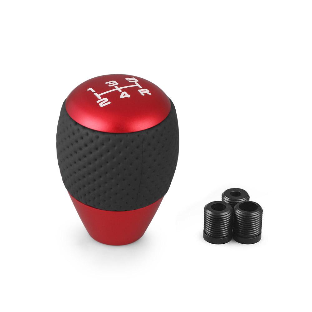 5 Speed Car Gear Shift Knob Leather Aluminium Universal Knob Shift Head With M8 M10 M12 Adapter Shift Lever Gear Level