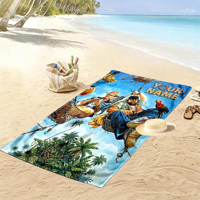 Name Custom Terence Hill and Bud Spencer Print Beach Towel, Large Soft Quick Dry Towel for Beach Camping Swimming