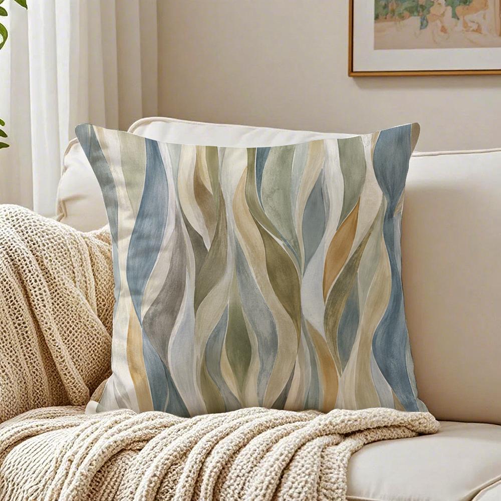 Sedona Blue Multicolored Stripe Pillow Case Breathable Organic Short Plush Cushion Covers WrinkleResistant Soft Durable