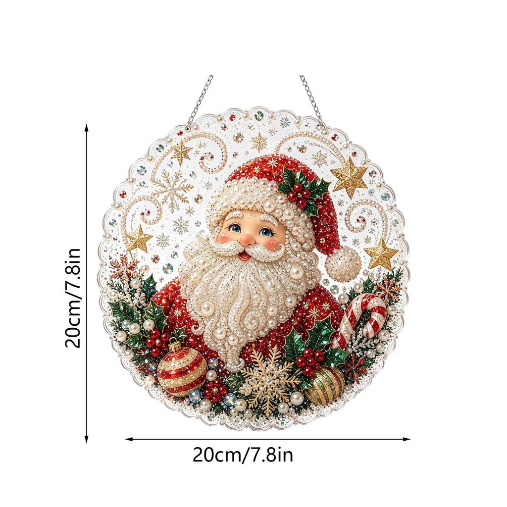 Diy Christmas Pearl Diamond Painting Pendant, Acrylic Circular Board, 2d Flat Pearl Bead Crafts, Holiday Window And Wall Decorat