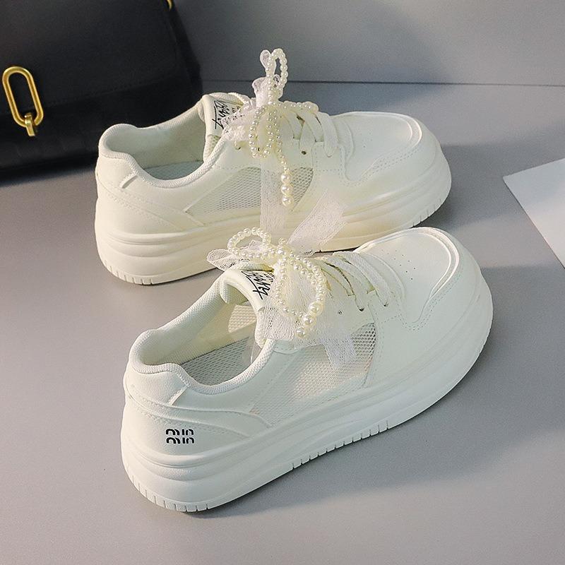 0 Small thick-soled heightening pearl board shoes women's spring new breathable casual sports little white shoes