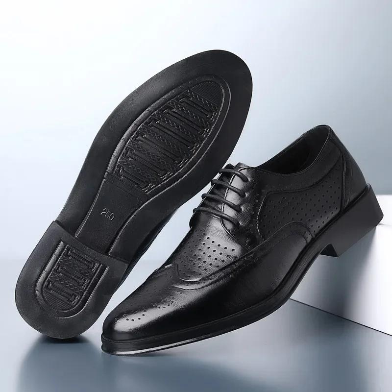 Summer Leather Dress Shoes Men Summer Hollow Out Plus Size Man Business Shoes Wedding Footwear Casual Shoe Male