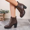 European and American low-heeled high-heeled boots autumn and winter thick-heeled waterproof table lace-up large-size Martin boots