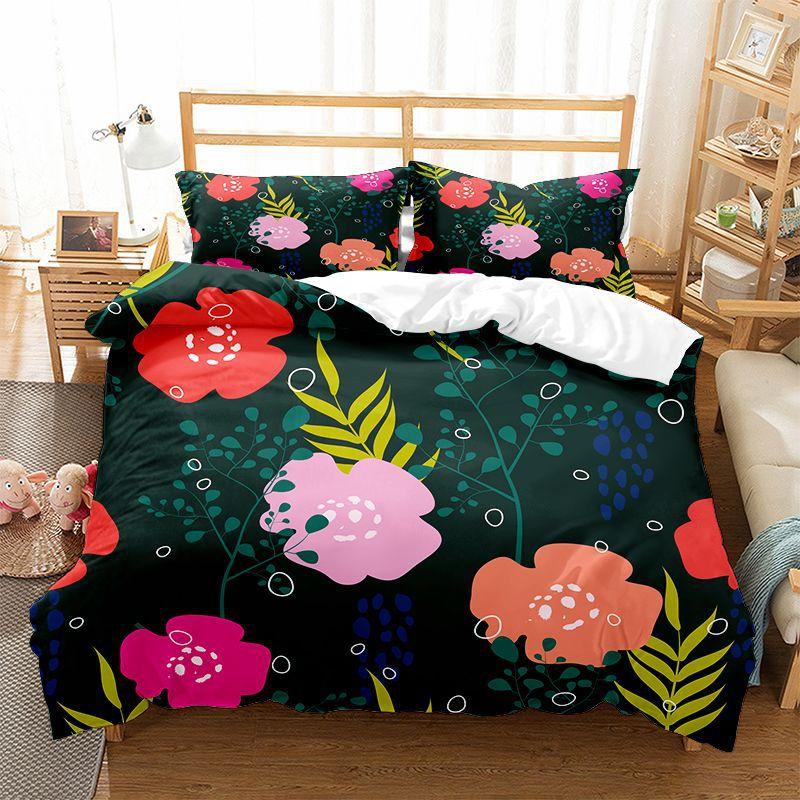 Comforter Floral Bedding Set Botanical Flower Queen Soft Boho Rose Flowers Leaves Print Comforter For Teens Adults Decor