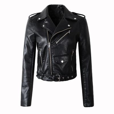 New Women's Leather Jacket Pu Leather Oblique Zipper Locomotive Leather Jacket, Short Jacket