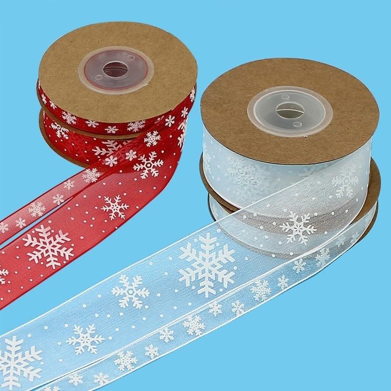 Christmas Organza Ribbon Snowflake Ribbons Handmade DIY Gift Wrapping Decoration Wreath Home Decor
