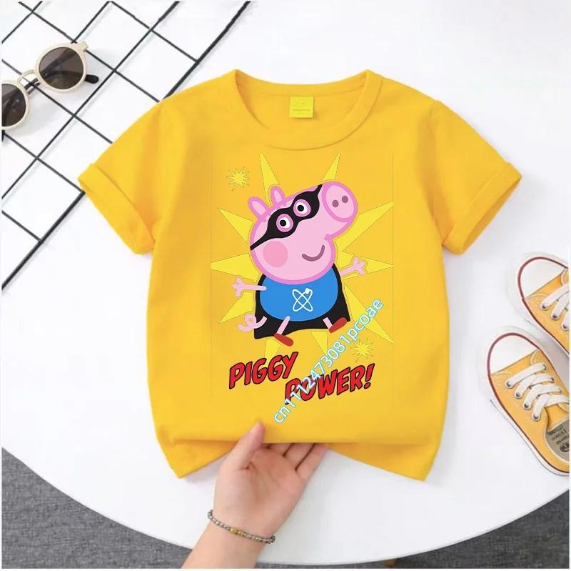 Peppa Pig children's Polyester short-sleeved boys' sports shirt and girls' casual top, 2026 summer T-shirt with cartoon print